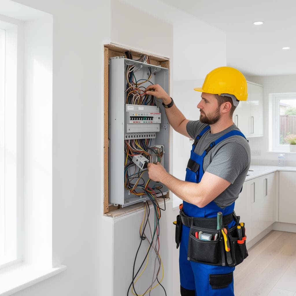 Electrician working on a domestic consumer unit